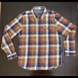 Mens Toad&Co Large Slim Fit Indigo Organic Cotton Flannel Long Sleeve Shirt